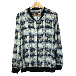 Como Black Blue & White Plaid Full Zip Bomber jacket 1X